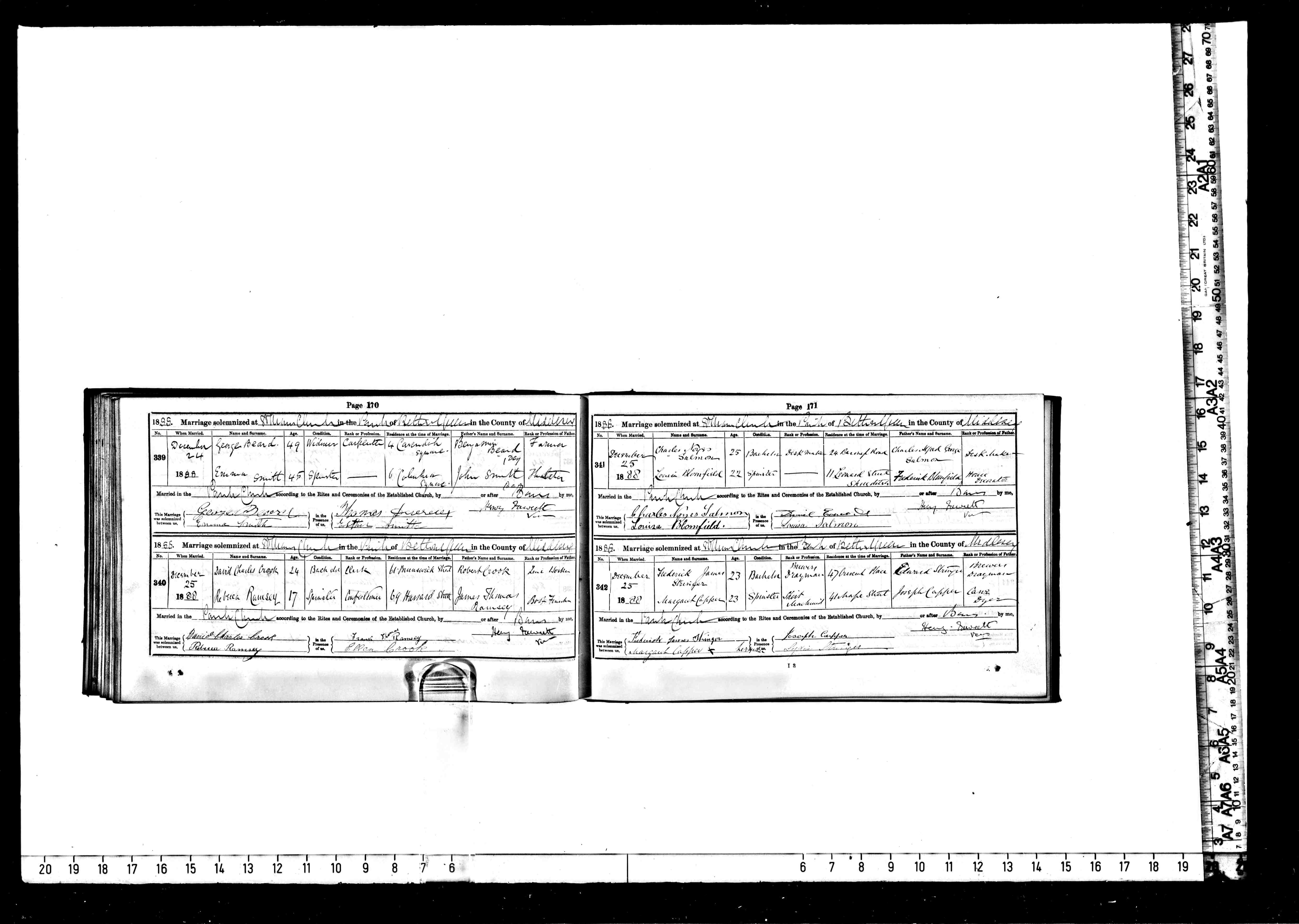 1888 marriage of Louisa Bloomfield to Charles Noyes Salmon